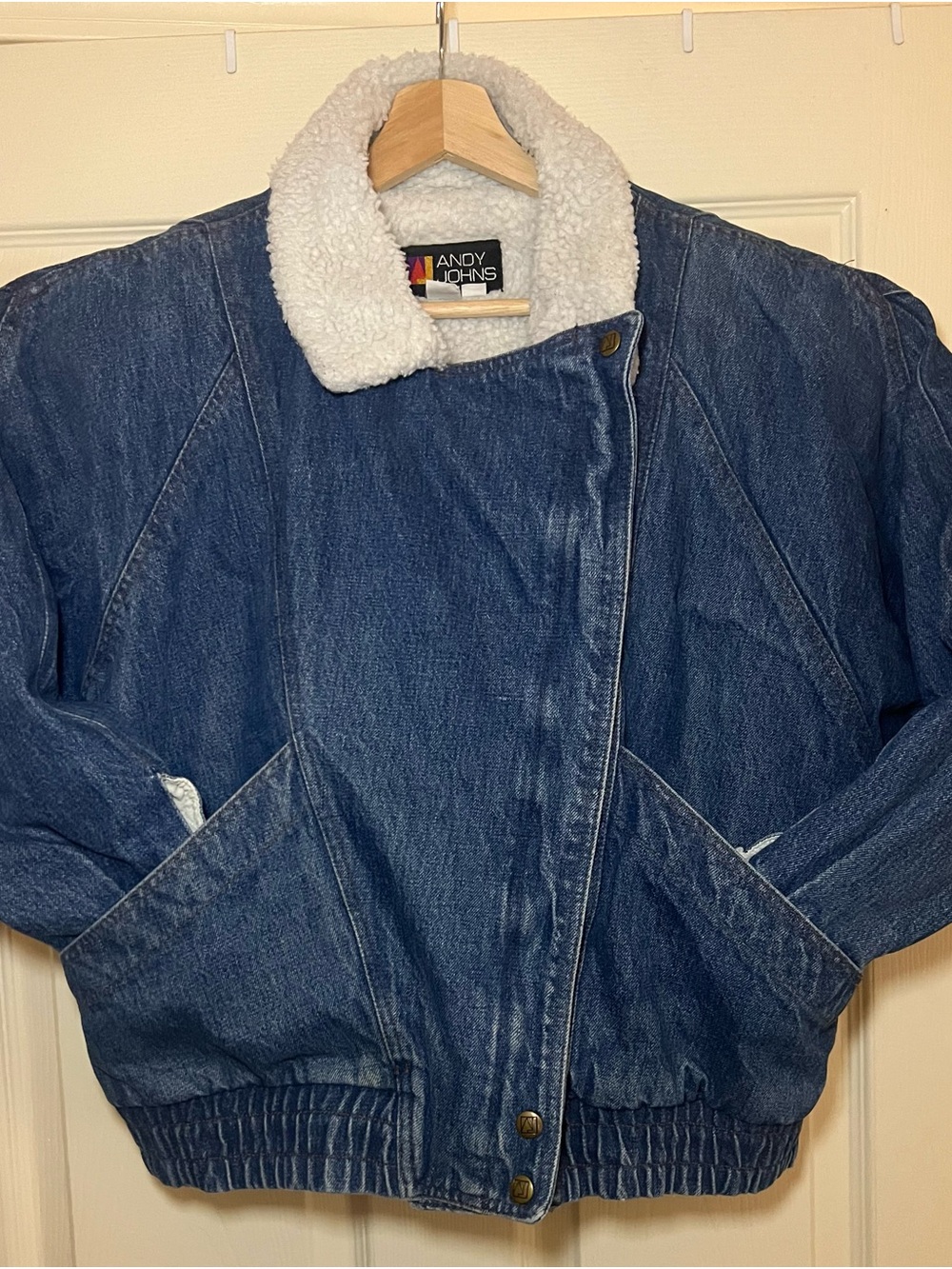 Andy Johns Vintage 80s Sherpa Lined Denim Jacket, Made in USA, Mens size L